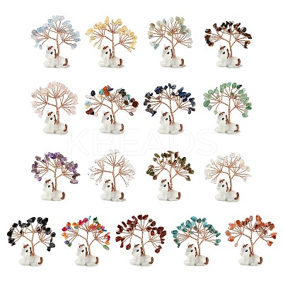 Natural & Synthetic Gemstone Chips Tree of Life Decorations DJEW-A017-01-1