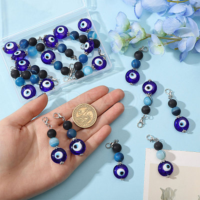 18Pcs Handmade Evil Eye Lampwork Bead & Natural Black Agate Pendant Decorations HJEW-CA00078-1