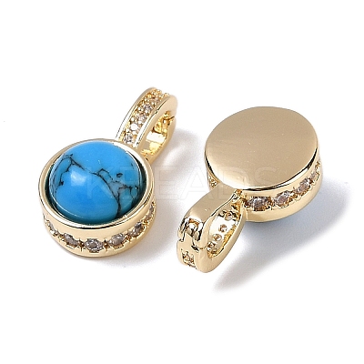 Brass with Cubic Zirconia and Synthetic Turquoise Pendants KK-Q030-17G-1