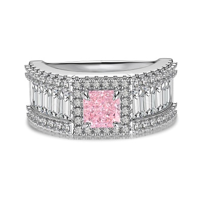 Square Rhodium Plated 925 Sterling Silver Micro Pave Cubic Zirconia Finger Rings RJEW-F168-10P-1
