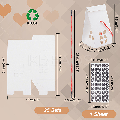 25 Sets Rectangle Foldable Creative Christmas Paper Gift Box with Window and 1 Polka Dot Paper Number Labels Sticker CON-PH0002-85B-1