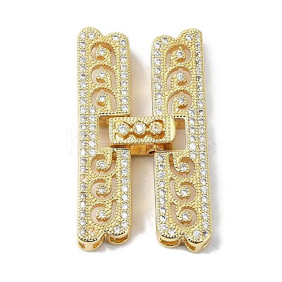 Rack Plating Brass Micro Pave Clear Cubic Zirconia Fold Over Clasps KK-M282-19G-1