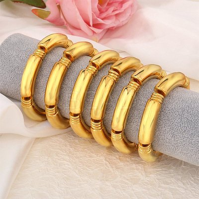 6Pcs CCB Plastic Curved Tube Beaded Stretch Bracelet Sets BJEW-SW001583-01-1
