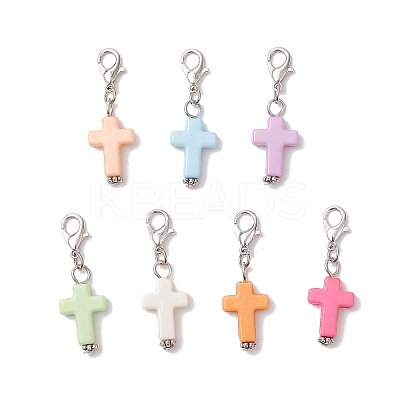 Acrylic Cross Pendant Decorations HJEW-JM03778-02-1