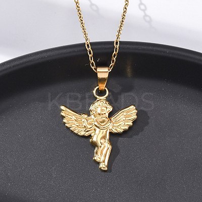 304 Stainless Steel Cupid Pendant Necklaces NJEW-H059-31G-1