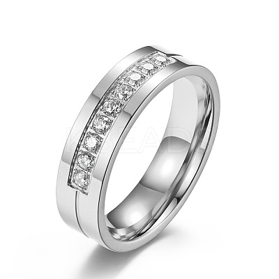 304 Stainless Steel Micro Pave Cubic Zirconia Finger Rings FS-WGAD461-07-1