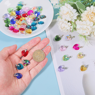 48Pcs 12 Styles Heart Glass Pendants PALLOY-GO00029-1