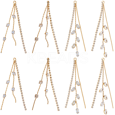 8Pcs 2 Styles Brass Micro Pave Clear Cubic Zirconia Tassel Chains Big Pendants KK-BBC0020-75-1