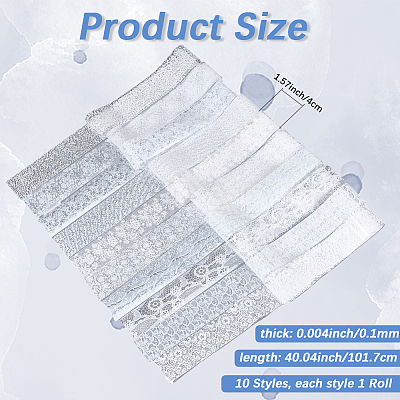 10 Rolls PET Lace Flower Nail Foils Floral Transfer Paper STIC-WH20010-16F-1