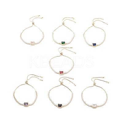 Cubic Zirconia Rectangle Link Silder Bracelet with Crystal Rhinestone BJEW-C040-02G-1