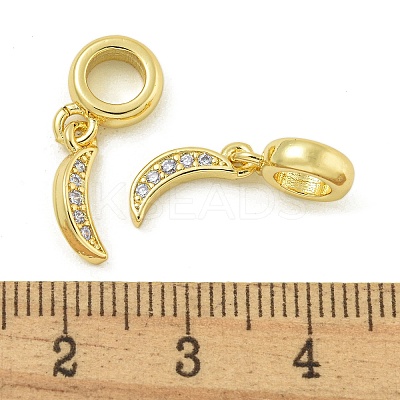 Rack Plating Brass Pave Clear Cubic Zirconia Moon European Dangle Charms KK-Z067-45G-1
