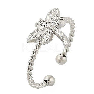 304 Stainless Steel Crystal Rhinestone Cuff Rings for Women RJEW-G338-02P-1