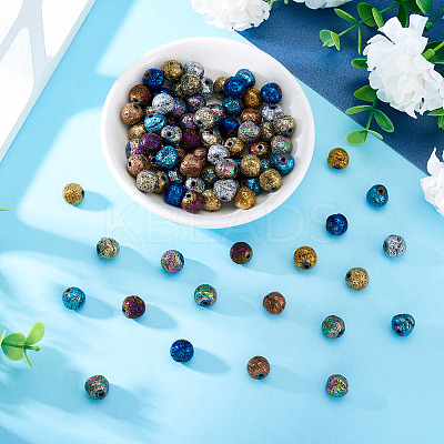 100Pcs 10 Colors Electroplated Natural Lava Rock Beads Strands G-PJ0001-03C-1