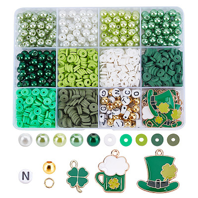 Saint Patrick's Day Polymer Clay & Glass Pearl Beads & Alloy Enamel Pendant Jewerly Making Finding Kits DIY-HY0002-21-1