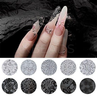 10 Rolls PET Lace Flower Nail Foils Floral Transfer Paper STIC-WH20010-16B-1
