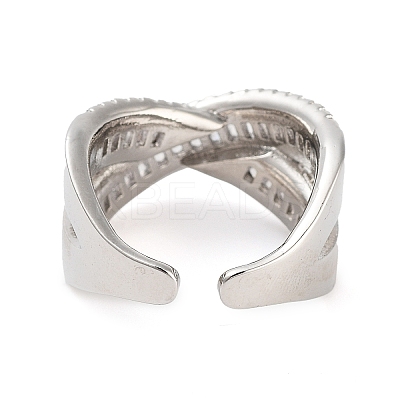 Rack Plating Brass Micro Pave Cubic Zirconia Open Cuff Rings RJEW-C080-09P-1