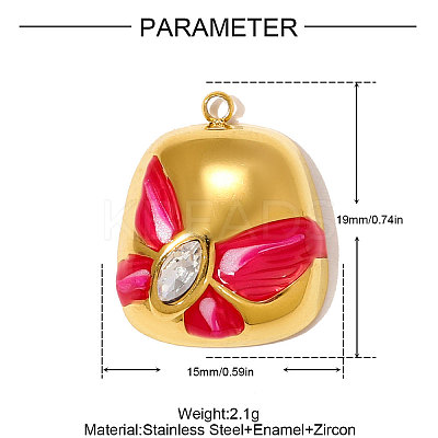 304 Stainless Steel Cubic Zirconia Pendants STAS-OY010-04G-1