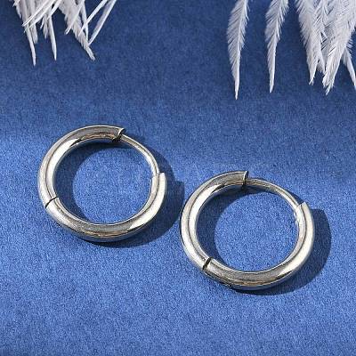 Tarnish Resistant 202 Stainless Steel Huggie Hoop Earrings EJEW-F111A-14mm-P-1