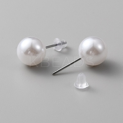 Imitation Pearl Plastic & Resin Round Beaded Necklace & Stretch Bracelet & Stud Earrings SJEW-WH0002-04-1