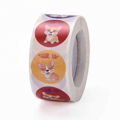 Flat Round Paper Thank You Stickers DIY-C042-12F-1