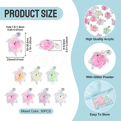 30Pcs Transparent Acrylic and Glitter Powder Pendants TACR-TA0001-91-1