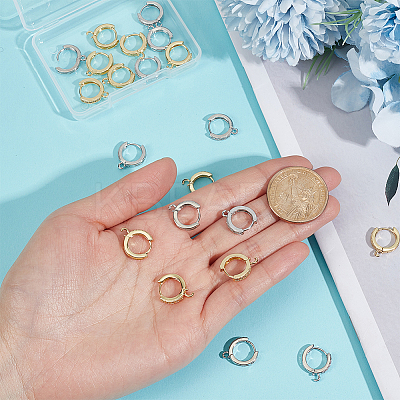 20Pcs 2 Colors Brass Huggie Hoop Earring Findings KK-DR0001-26-1
