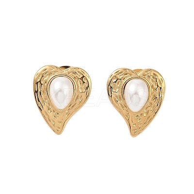 Ion Plating(IP) 304 Stainless Steel with ABS Imitation Pearl Stud Earrings for Women EJEW-N055-13G-1