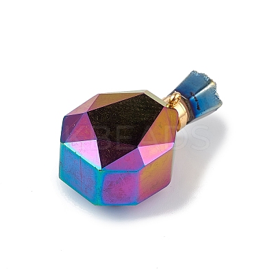 Electroplated Natural Druzy Agate Openable Perfume Bottle Pendants G-L524-10G-01-1