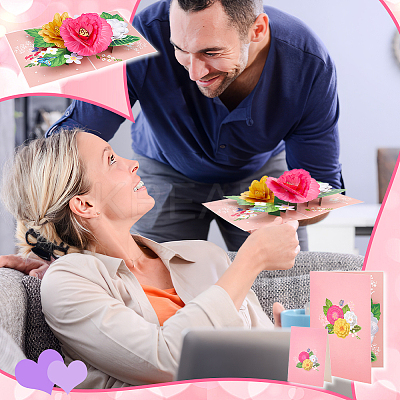 2 Sets 2 Styles Valentine's Day Rectangle 3D Pop Up Flower Paper Greeting Card AJEW-GA0006-96-1