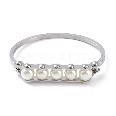304 Stainless Steel White Round Plastic Beaded Bangles BJEW-G700-09P-1