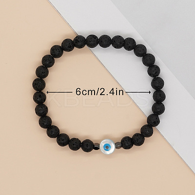 Natural Lava Rock Round Beads Stretch Bracelets for Men ED9275-1-1