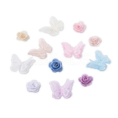 24Pcs 12 Style 3D Rose Organgza Lace Embroidery & Butterfly Ornament Accessories DIY-BT0001-48-1