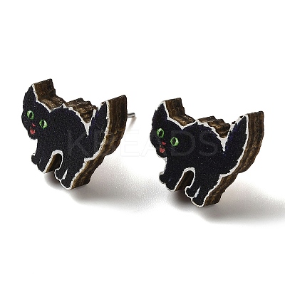 Wood Stud Earrings EJEW-Z054-02G-1