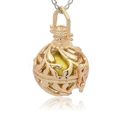 Golden Tone Brass Hollow Round Cage Pendants KK-J227-02G-1