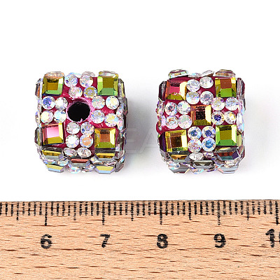 Polymer Clay Rhinestone Beads with Square Acrylic CLAY-T022-03H-1