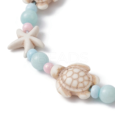 Starfish & Turtle Natural Malaysia Jade & Synthetic Turquoise Braided Beaded Anklet AJEW-AN00563-1