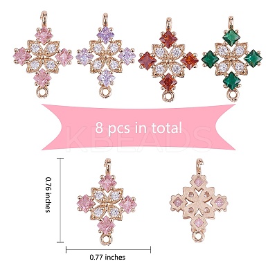 Copper plated gold+zircon square four petal flower connector DIY accessories JX598A-1