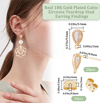 20Pcs Brass Cubic Zirconia Stud Earring Findings KK-BBC0010-86-1