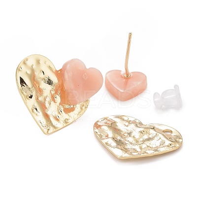 Resin Heart Front Back Stud Earrings EJEW-I265-05G-1