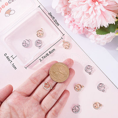 12Pcs 2 Colors Brass Micro Pave Cubic Zirconia Charms KK-BBC0014-88-1