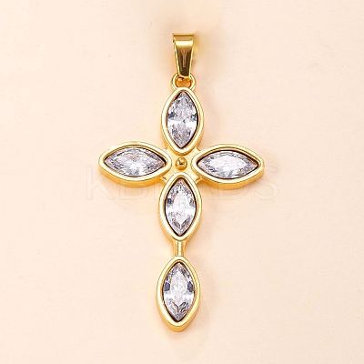 304 Stainless Steel Pave Cubic Zirconia Religion Cross Pendant for Men Women WG31638-01-1
