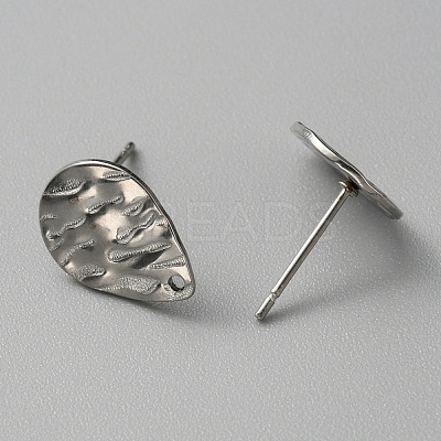 304 Stainless Steel Textured Geometry Stud Earring Findings with Hole STAS-WH0027-54J-1