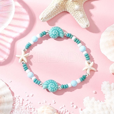 Synthetic Turquoise & Porcelain & Dyed Natural Howlite Beads Stretch Bracelets for Women BJEW-JB11793-01-1