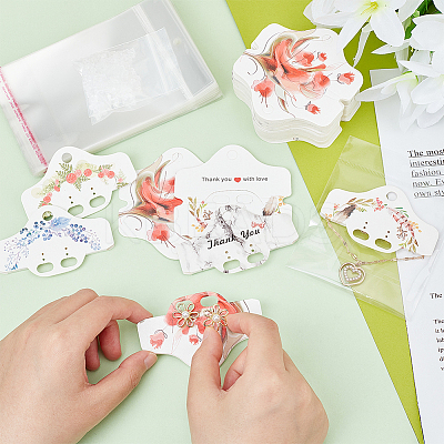 100Pcs Hexagon with Flower Pattern Paper Jewelry Display Cards DIY-PH0013-47-1