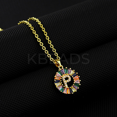 Brass Pave Colorful Cubic Zirconia Initial Ring Pendant Necklaces FS-WGF1437-16-1