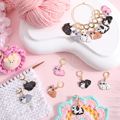 1 Set Cat Alloy Enamel Pendant Locking Stitch Markers HJEW-SC0001-62-1