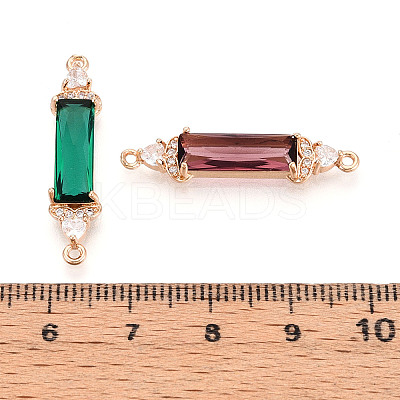 Brass Micro Pave Clear Cubic Zirconia and Glass Connector Charms KK-T076-02KCG-1