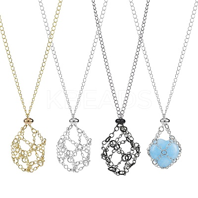 3Pcs 3 Style Brass Braided Macrame Pouch Empty Stone Holder for Pendant Necklaces Making NJEW-SZ0001-63-1
