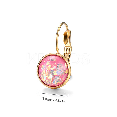 Flat Round 201 Stainless Steel Natural Shell Leverback Earrings FS-WG6391F-08-1