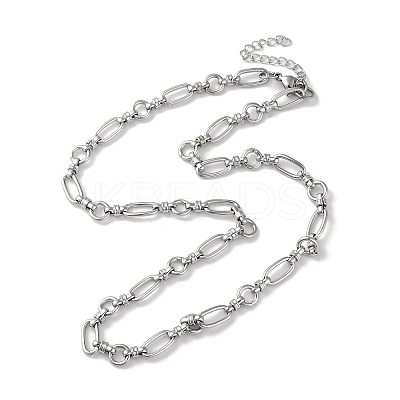 Non-Tarnish 304 Stainless Steel Oval & Ring Link Chain Necklaces for Women NJEW-D056-02P-1